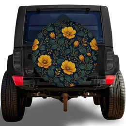 Vintage Navy Botanical Florals for Boho Road Trips, Camping, and Nature Loving Drivers Spare Tire Cover