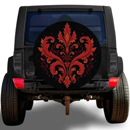 Vintage Acanthus Scrollwork Ember Red Gothic Decor for Off Road SUV Enthusiast Drivers Spare Tire Cover
