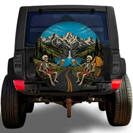Skeleton Campers Toasting By Alpine Lake For RV Road Trips And Camping Adventures Spare Tire Cover