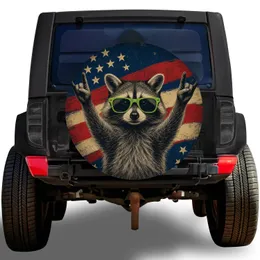 Patriotic Raccoon With Green Sunglasses For RV Camping And 4th Of July Road Trips Spare Tire Cover