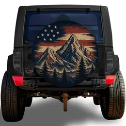 Vintage Patriotic Alpine Mountains And Pine Forest For Jeep RV Camping Adventures Spare Tire Cover