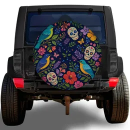 Tropical Birds Sugar Skulls And Floral Folk Art For Boho Road Trips And RV Campers Spare Tire Cover