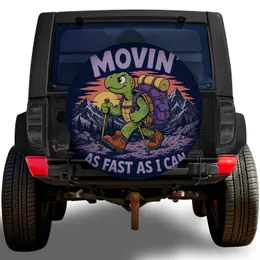 Retro Turtle Hiker Mountain Sunset for Camping Adventures, RV Travel, and Trail Lovers Spare Tire Cover