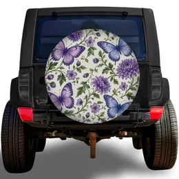 Purple Blue Butterfly Chrysanthemum Garden Travel Style For RV Trailer SUV Camper Spare Tire Cover