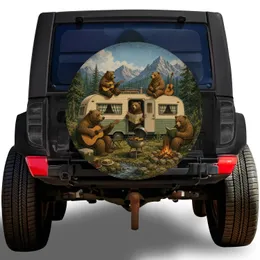 Brown Bear Camping Trailer Guitar Scene For RV Road Trips And Outdoor Adventure Lovers Spare Tire Cover