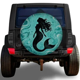 Vintage Mermaid Silhouette Ocean Waves For Beach Lovers RV Trailer SUV Adventure Spare Tire Cover