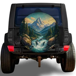 Alpine Mountain Waterfall Wilderness Scene for Camping Road Trips and Outdoor Adventure Spare Tire Cover
