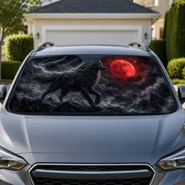 Black Wolf Blood Moon Gothic Night Drive Decor for Dark Fantasy Wolf Art Collectors Car Sunshade