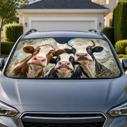 Funny Realistic Dairy Cow Trio Portrait for Farm Lovers Road Trip Gift and Daily Driving Car Sunshade