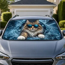 Brown Tabby Cat In Teal Sunglasses Ice Breaker Cool Parking Style For Cat Lovers Car Sunshade