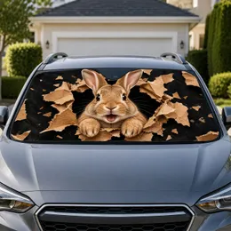 Realistic Brown Rabbit Torn Paper Style For Cute Animal Lovers And Daily Driving Car Sunshade