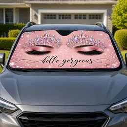 Hello Gorgeous Glam Eyes With Pink Crystal Tiaras For Beauty Lovers And Glam Drivers Car Sunshade