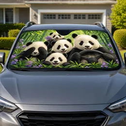 Cheerful Panda Family Driving Through Bamboo Forest Road Trip Gift for Animal Lovers Car Sunshade