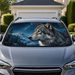 Gray Wolf Mountain Night Sky Wilderness Scene For Outdoor Adventure Nature Lovers Car Sunshade