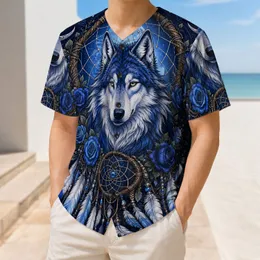 Arctic Wolf Dreamcatcher With Blue Roses For Festival Streetwear And Outdoor Wear Baseball Jersey