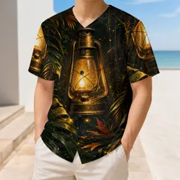 Glowing Brass Lantern In Tropical Jungle For Night Adventure Travel And Outdoor Lovers Baseball Jersey