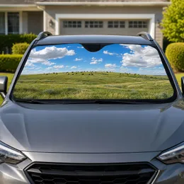 Prairie Cattle And Blue Sky for Summer Road Trips and Rural Driving Enthusiasts Car Sunshade