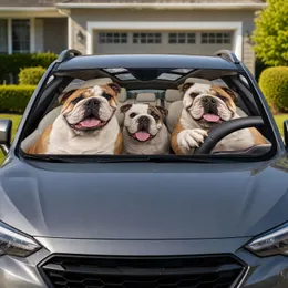 Three English Bulldogs Riding Together For Happy Road Trip Dog Lover Gifts And Travel Car Sunshade