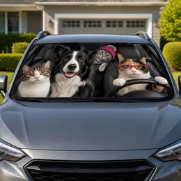 Funny Dog And Cats Road Trip Crew For Pet Lovers On Daily Drives And Travel Adventures Car Sunshade