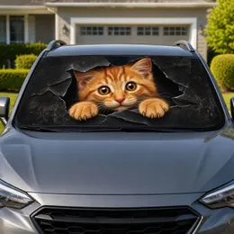 Ginger Tabby Kitten Peeking Through Torn Black Paper for Cat Lovers On Road Trips Car Sunshade