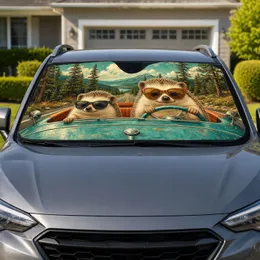 Hedgehog Road Trip Vintage Convertible for Camping, Nature, and Adventure Lovers Car Sunshade