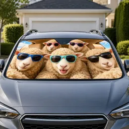 Five Funny Sheep With Colorful Sunglasses for Summer Road Trips for Animal Lovers Car Sunshade