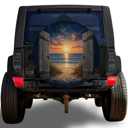 Open Shutter Beach Sunset Scene For Coastal Travel RV Trailer SUV Camping Adventures Spare Tire Cover