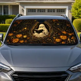 Reading Ghost And Pumpkin Lanterns For Halloween Road Trips And Gothic Autumn Lovers Car Sunshade