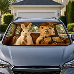 Rabbit And Alpaca Vintage Road Trip Scene For Family Summer Travel Animal Lovers Gift Car Sunshade