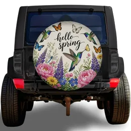 Hummingbird Floral Garden Hello Spring Outdoor RV Camping Decor for Nature Lovers Spare Tire Cover