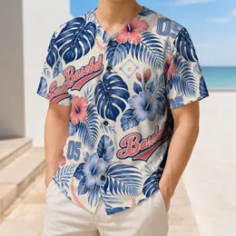 Tropical Baseball Hibiscus Palm Leaves Retro Resort Style For Summer Vacation Fans Baseball Jersey