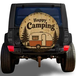 Happy Camping Vintage Trailer For Rustic RV Road Trips And Outdoor Travel Lovers Spare Tire Cover
