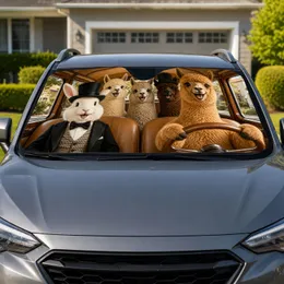 Whimsical Rabbit And Alpaca Road Trip Crew For Cheerful Family Travel Adventures Daily Car Sunshade