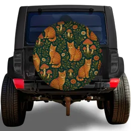 Whimsical Tabby Cats And Fly Agaric Mushrooms For Woodland Outdoor Camping RV Lovers Spare Tire Cover