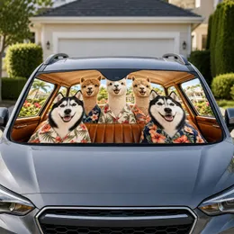 Husky And Alpaca Tropical Shirt Vintage Cabin Road Trip Accessory For Animal Lovers Car Sunshade