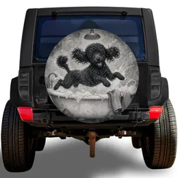 Jumping Black Poodle Bubble Bath For Dog Lovers RV Camping And Road Trip Adventures Spare Tire Cover