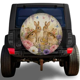 Watercolor Bunnies With Wildflowers And Butterflies For RV Camping Garden Lovers Spare Tire Cover