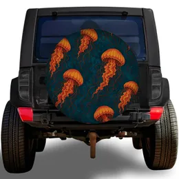 Orange Jellyfish Ocean Marine Nautical Travel Style For RV Camper SUV Adventure Trips Spare Tire Cover