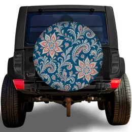 Teal Coral Ikat Floral Paisley Boho Camping Travel Outdoor Adventure For RV SUV Trailer Spare Tire Cover