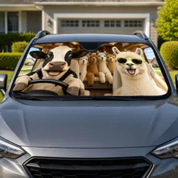 Funny Cow And Sunglasses Alpaca Road Trip Cabin Scene For Animal Lovers Daily Commutes Car Sunshade