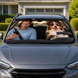 Funny Australian Shepherd Driving With Passenger Road Trip Gift for Dog Loving Drivers Car Sunshade