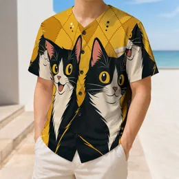 Tuxedo Cats Mustard Lattice Retro Varsity Style for Casual Sports Fans Everyday Wear Baseball Jersey