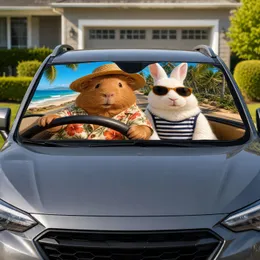 Guinea Pig And Rabbit Tropical Beach Road Trip Summer Travel Gift For Animal Lovers Car Sunshade