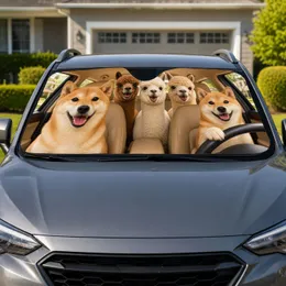 Smiling Shiba Inu And Alpaca Road Trip Scene For Dog Lovers And Animal Travel Fans Car Sunshade