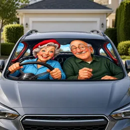 Cheerful Senior Couple Driving a Classic Car for Road Trips and Retirement Gifts Car Sunshade