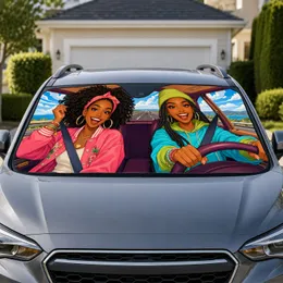 Joyful Black Women Road Trip Scene for Summer Driving and Girls Weekend Travel Car Sunshade