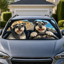 Miniature Schnauzer Coastal Road Trip Scene for Dog Lovers and Summer Beach Getaways Car Sunshade