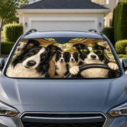 Border Collie Road Trip Scene For Dog Lovers Summer Driving Daily Commutes And Travel Car Sunshade