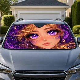 Violet Anime Girl Eyes Celestial Night Travel Accessory for Dreamy Daily Commutes Car Sunshade