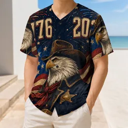Patriotic Bald Eagle Cowboy Sheriff 1776 2026 Fireworks For July 4th Celebrations Baseball Jersey